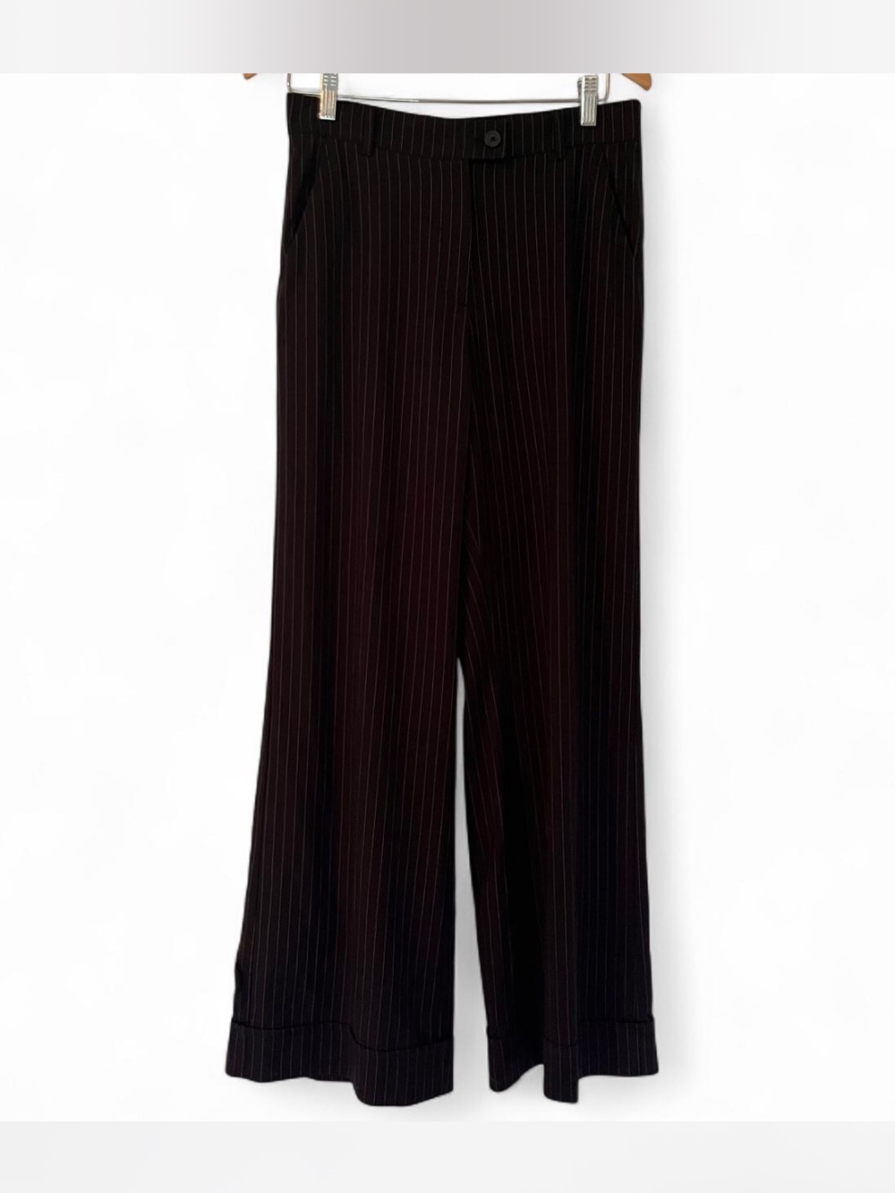 Wide-Leg Pinstripe Pants - Black
